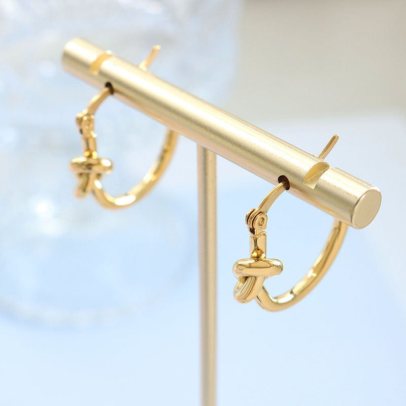 Golden Knotted Circle Stud Earrings by Planderful Collection