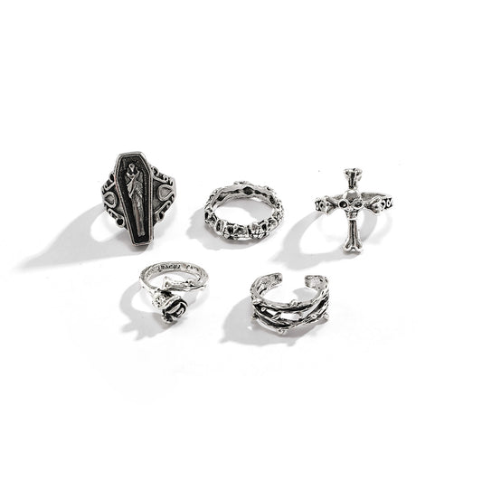 Halloween Bat and Snake Ring Set with Dark Gothic Flair