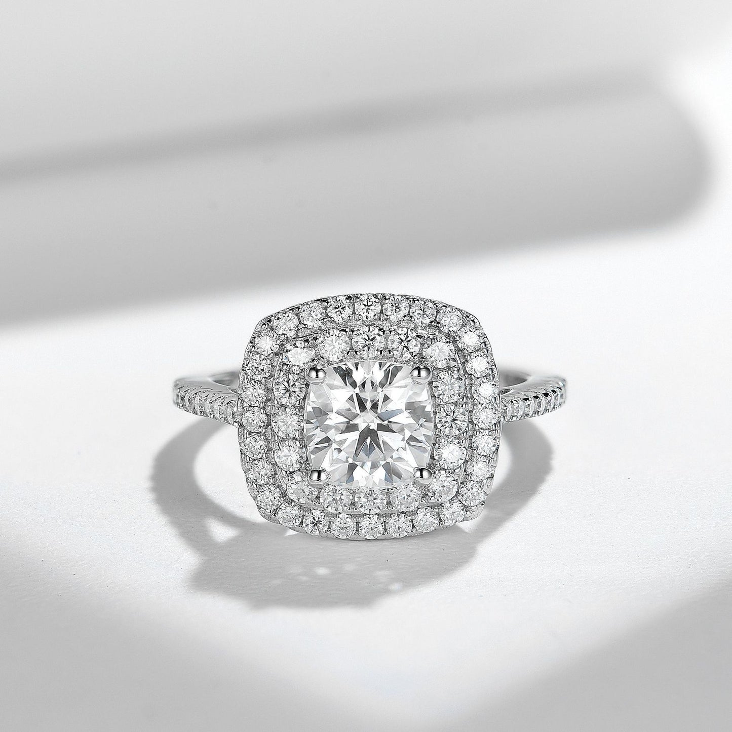 2025 New Double Halo Diamond Pillow Engagement Ring S925 Silver