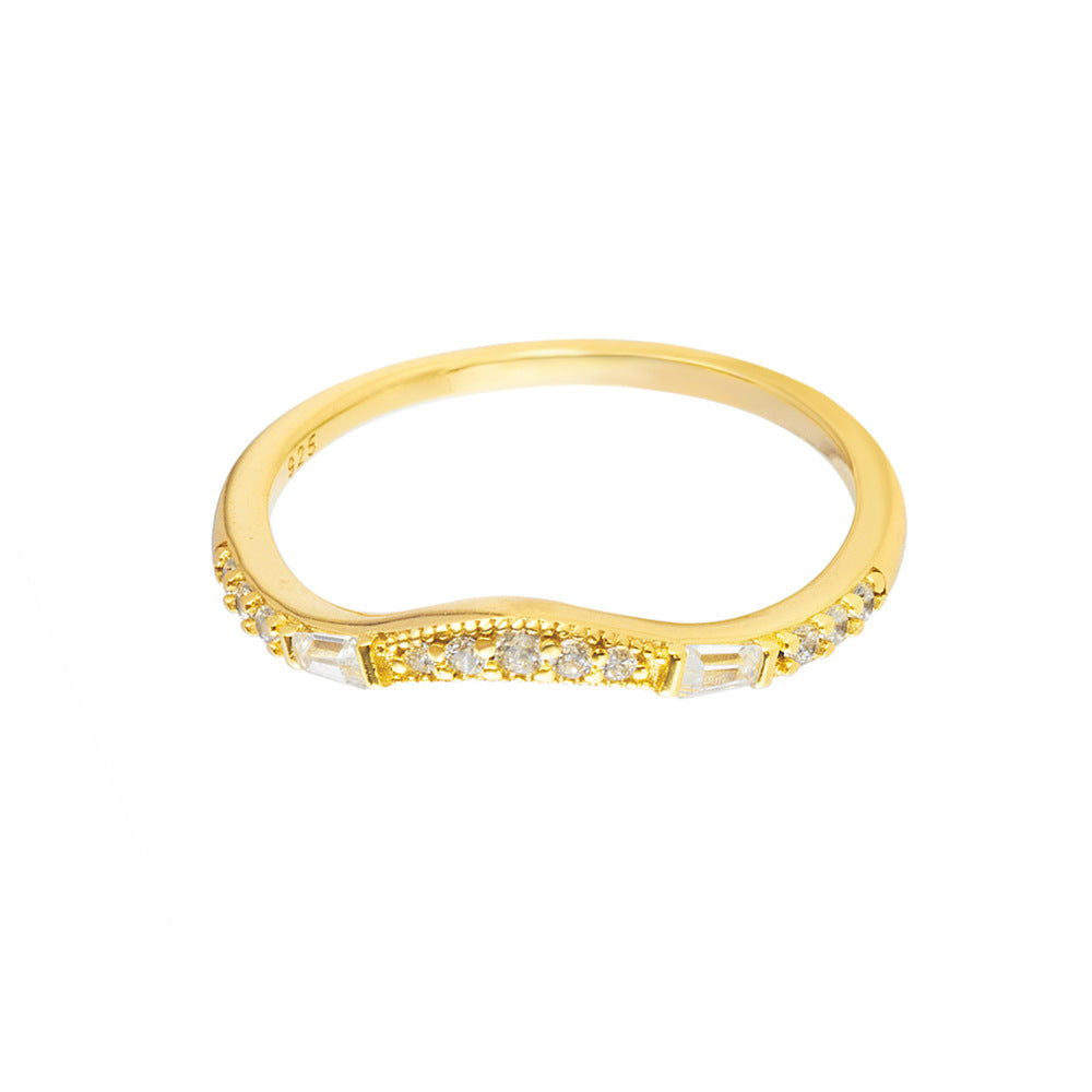 V-Shaped Crown Inlaid With Zircon Sterling Silver Ring, Stacked Ring Jewelry
