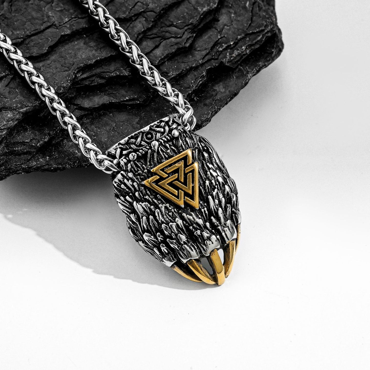 Bear Paw Pendant Necklace For Men Stainless Steel Nordic Viking Triangle Logo Planderful Everyday Genie
