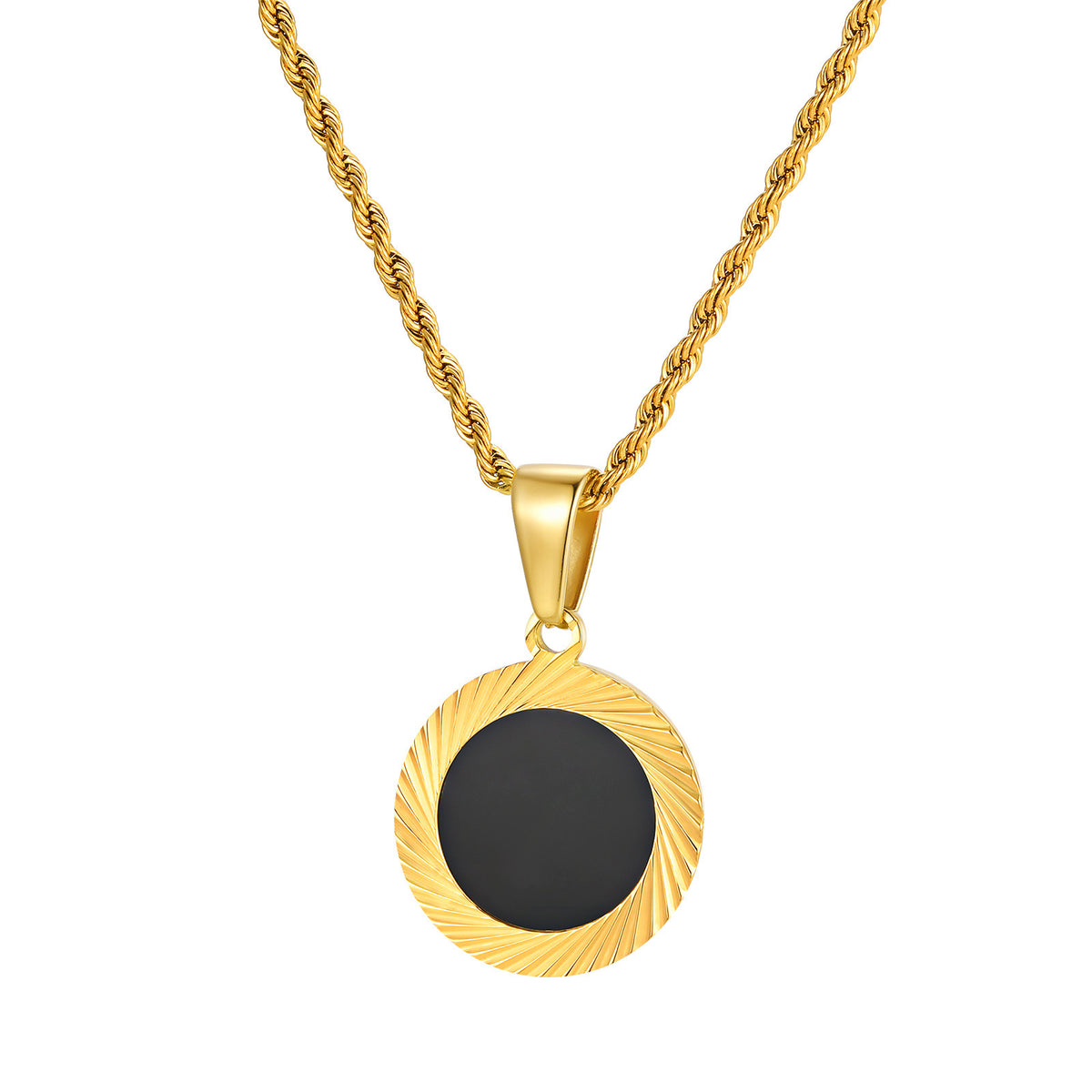 Unisex Stainless Steel Batch Flower Black Acrylic Pendant Necklace