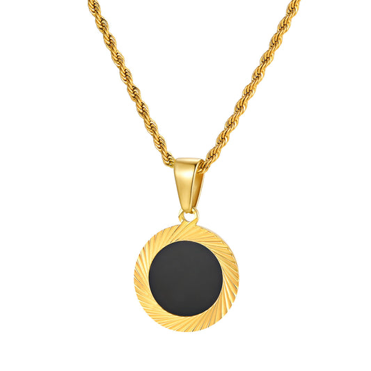 Unisex Stainless Steel Batch Flower Black Acrylic Pendant Necklace