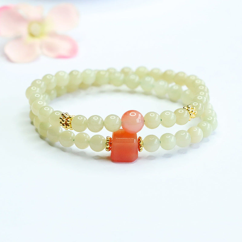 Hetian Jade & Yanyuan Agate Double-Wrap Bracelet