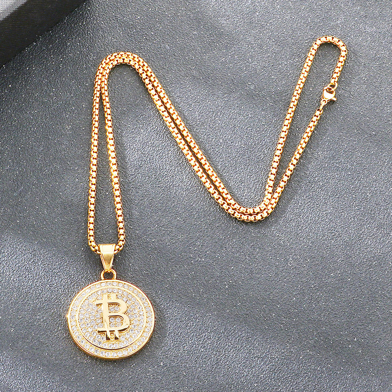 Full Of Zircon Ancient Roman Coins Round Pendant, Hip Hop Hiphop Sports Basketball Necklace