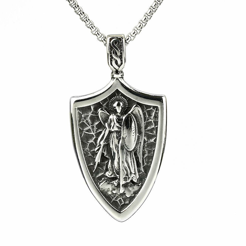 Vintage Men's Stainless Steel Pendant St. Michael's Angel Necklace