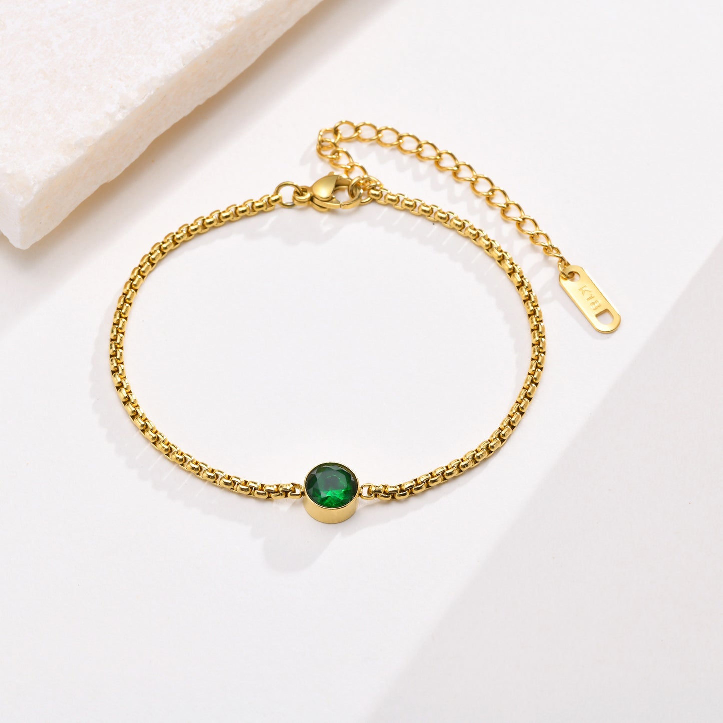 Stainless Steel Women's Niche Fashion Round Emerald Bracelet Gold