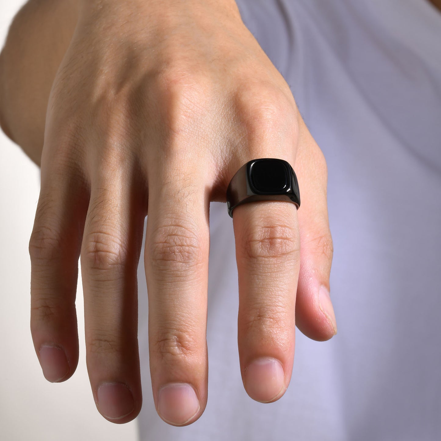 Stainless Steel Tiger Eye Men Ring Square Index Finger