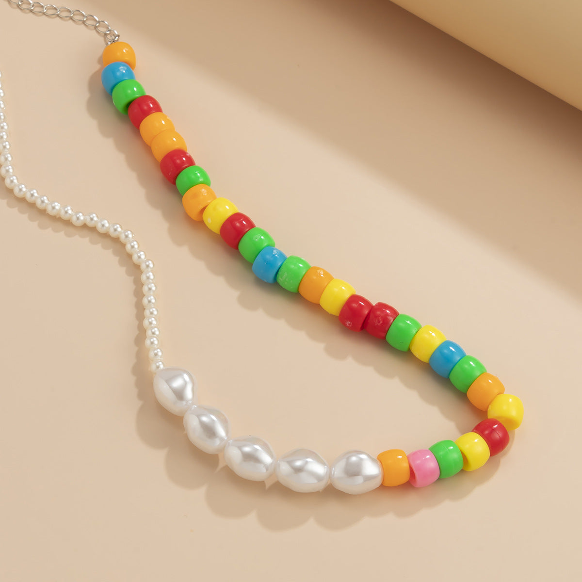 Imitation Pearl Collarbone Necklace By Planderful Color Beaded Asymmetrical Pastoral Design Statement For Women