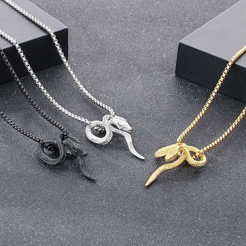 Planderful Snake Pendant for Men Titanium Steel Punk Style