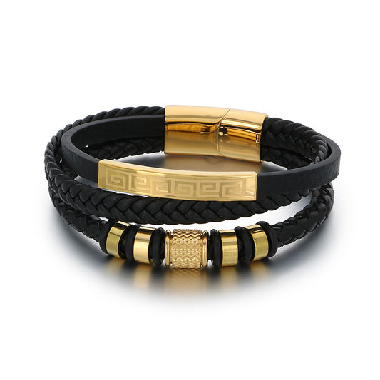 Planderful Mens Multi Layer Leather Magnetic Bracelet