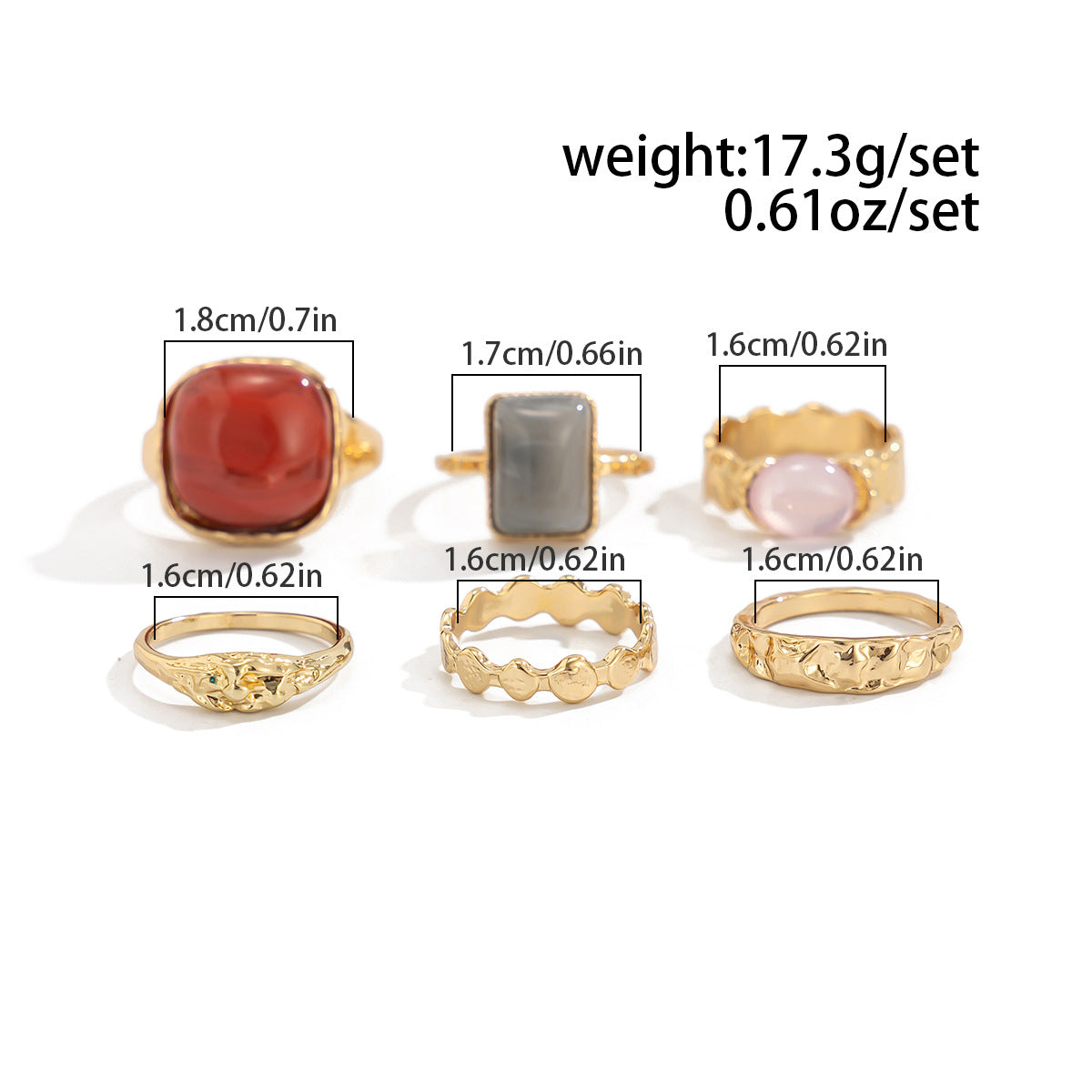 Planderful Vienna Verve Gemstone Ring Set Stackable Lava Rings For Bold Fashion Lovers Statement Jewelry