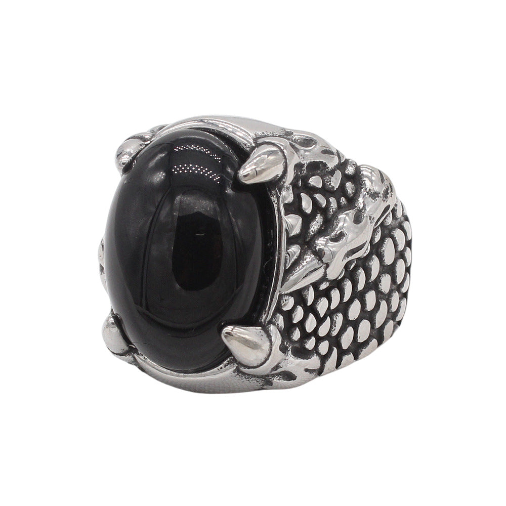 Planderful Jewelry Tiger Eye Ring In Titanium Steel For Men Dragon Claw Retro Style