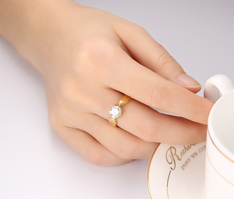 Japanese And Korean Popular Jewelry Wholesale Women's Ring 7MM Titanium Steel Claw Inlaid With Zircon