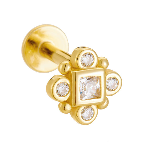 Planderful S925 Sterling Silver Geometric Zircon Flat Head Thread Piercing Ear Studs For Women