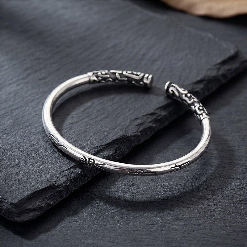 Punk Style Antique Winding Snake Thin Bracelet Goth Zircon Flower Stainless Steel Men's