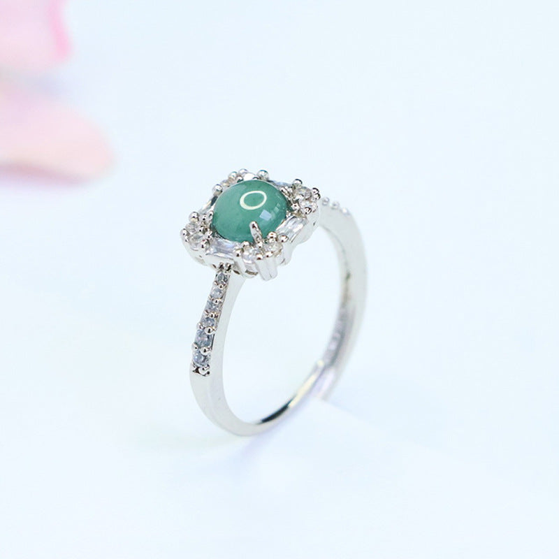 Blue-Water Jadeite Princess Square Ring