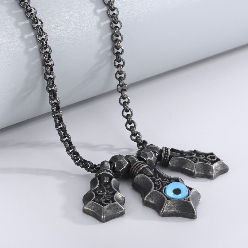 Punk Style Blue Eyes Stainless Steel Men's Pendant, Titanium Steel Retro Devil'S Eye Necklace