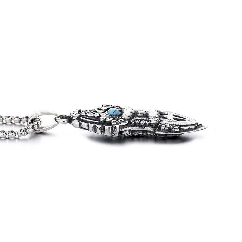 Steel Necklace - Vintage Vajra Pendant Ethnic Double-Headed Design For Everyday Wear