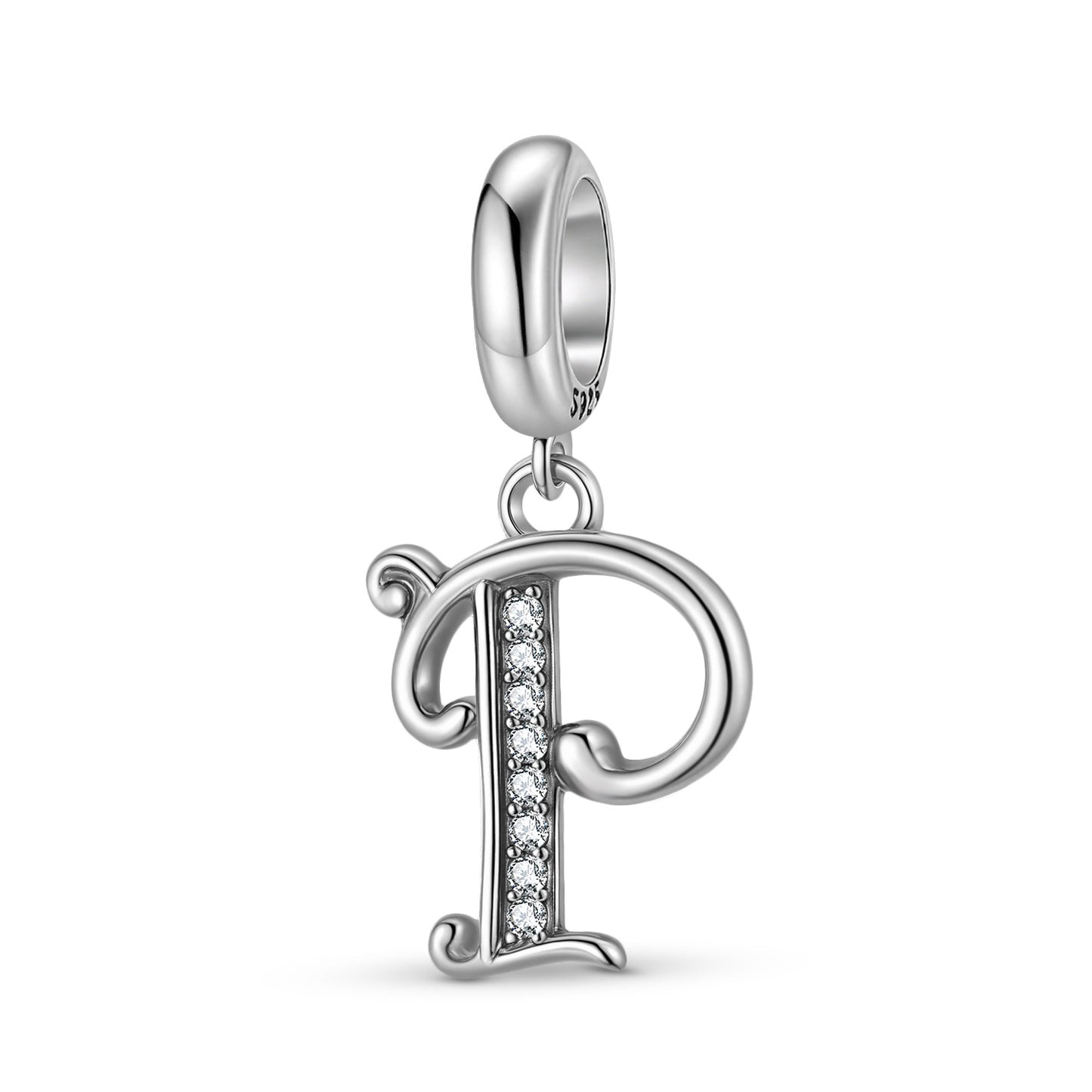 Planderful Jewelry 26 Letter Sterling Silver Pendant With Zircon Inlays Necklace