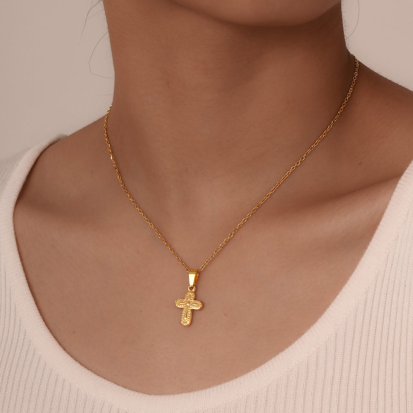 Jewelry Stainless Steel Cross Geometric Angel Pendant Gold Necklace Ladies