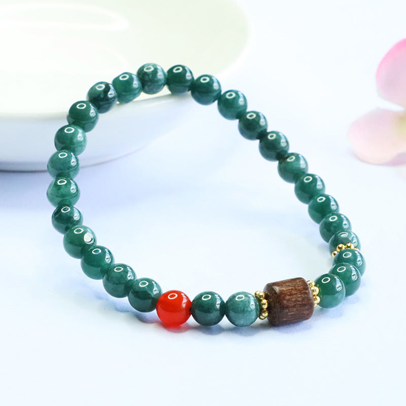 Blue Water Jadeite Agarwood Beaded Bracelet