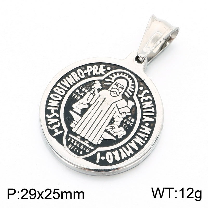 Retro Palm Round Brand Pendant Mysterious Style Nordic Old Triangular Knot Rune Stainless Necklace