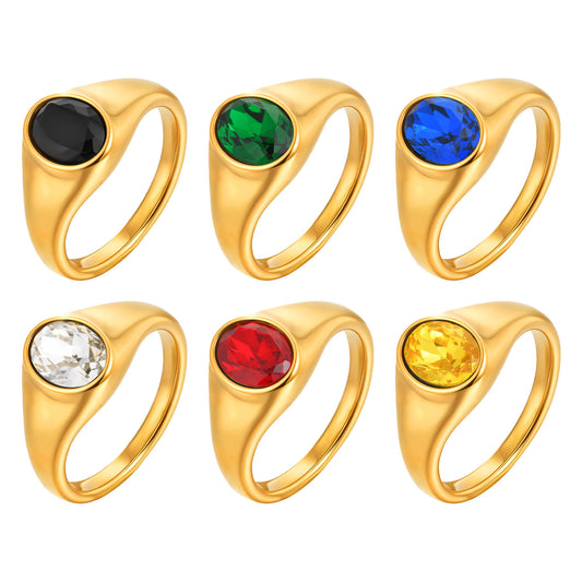 Stainless Steel Gold-Plated Oval Zircon Ring – Classic Daily Women's Titanium Steel