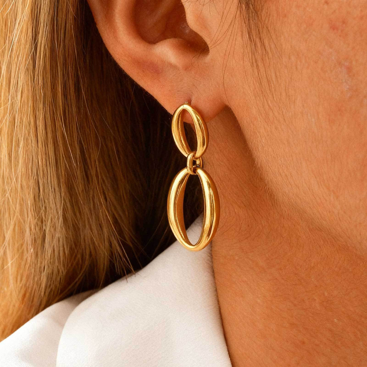 Gold-Tone Double Oval Link Drop Earrings