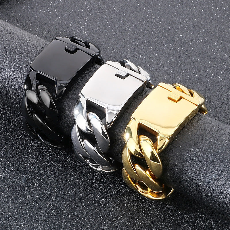 Mens Bold Stainless Steel Cuban Chain Bracelet Planderful