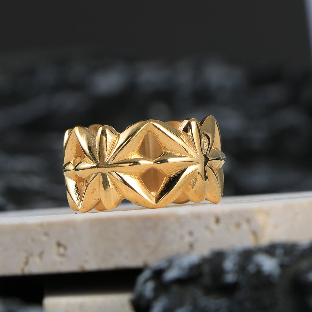 Men's Retro Punk Titanium Steel Ring with Hollow Design - Fashionable Statement Jewelry