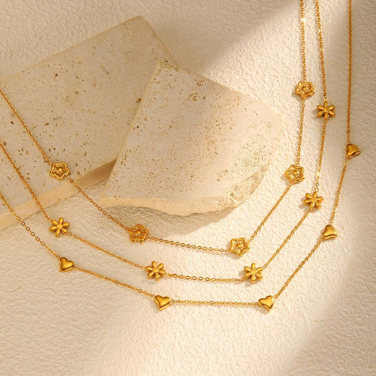 Wind Stainless Steel Girl Sweet Delicate Collarbone Chain Flower Butterfly Heart Necklace