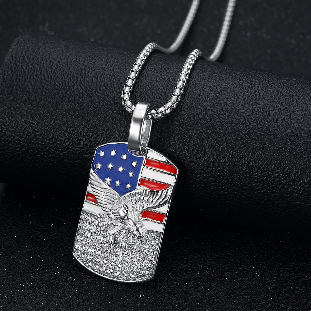 Planderful Hip Hop Necklace Unisex Titanium Steel Gold Plated Eagle Flag Pendant Bold Statement Jewelry