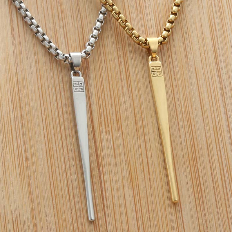 Personalized Titanium Steel Chopstick Pendant Necklace for Men and Women - Retro Punk Style