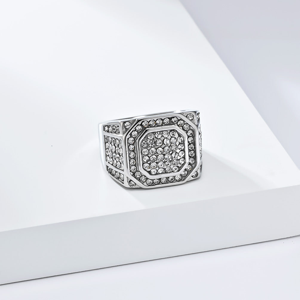 Planderful Hip Hop Ring For Men Titanium Steel Gold Plated Zircon Inlay Jewelry Premium