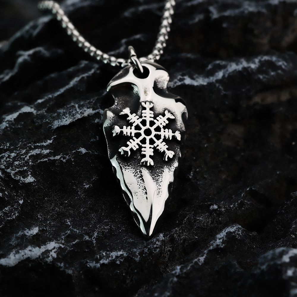 Planderful Nordic Viking Arrow Rune Compass Raven Pendant Necklace For Men Bold Durable Titanium Steel Jewelry