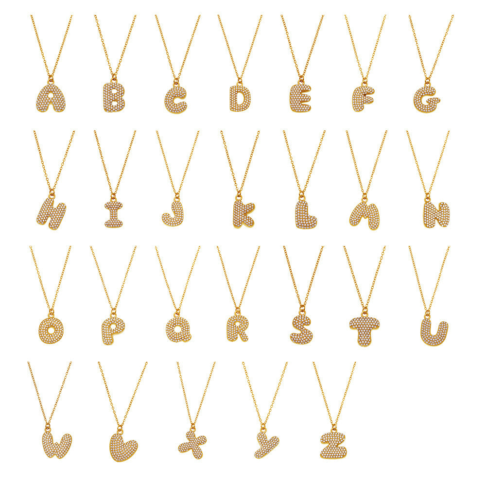 Planderful 26 Letter Zircon Necklace Gold Plated Hip Hop
