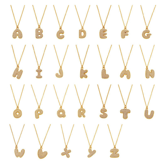 Planderful 26 Letter Zircon Necklace Gold Plated Hip Hop