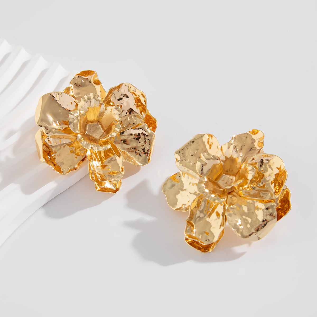 Planderful Vienna Verve Statement Flower Stud Earrings Exaggerated Metal Pleated Three Dimensional Design For Women