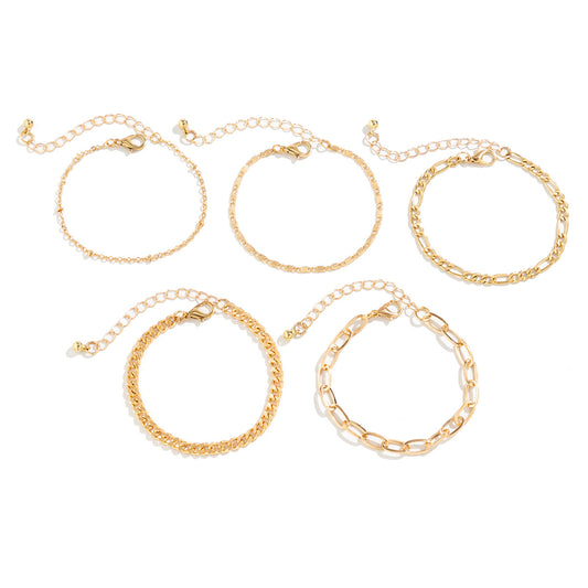 Stylish Cross-border Women's Gold Bracelet Set with Elegant Cuban Chain