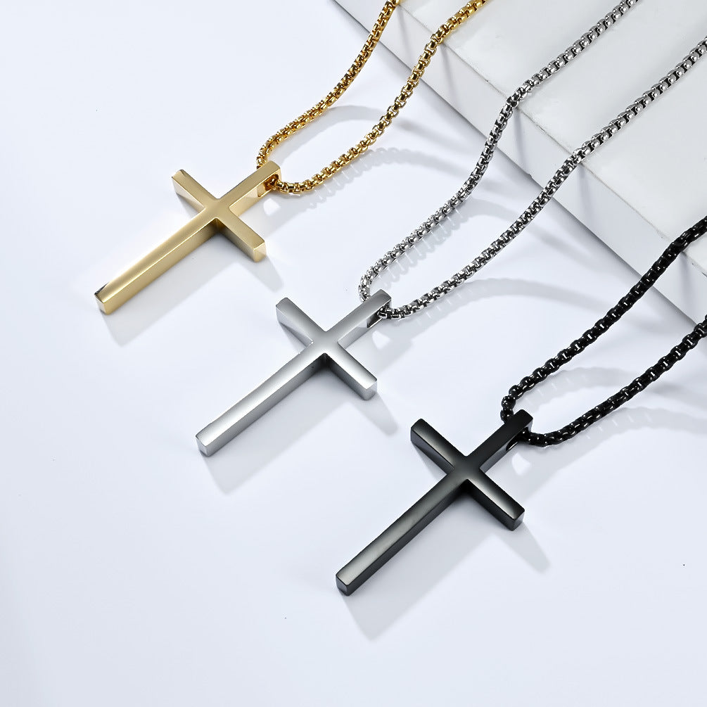 INS Genderless Simple Titanium Steel Cross Necklace Pendant