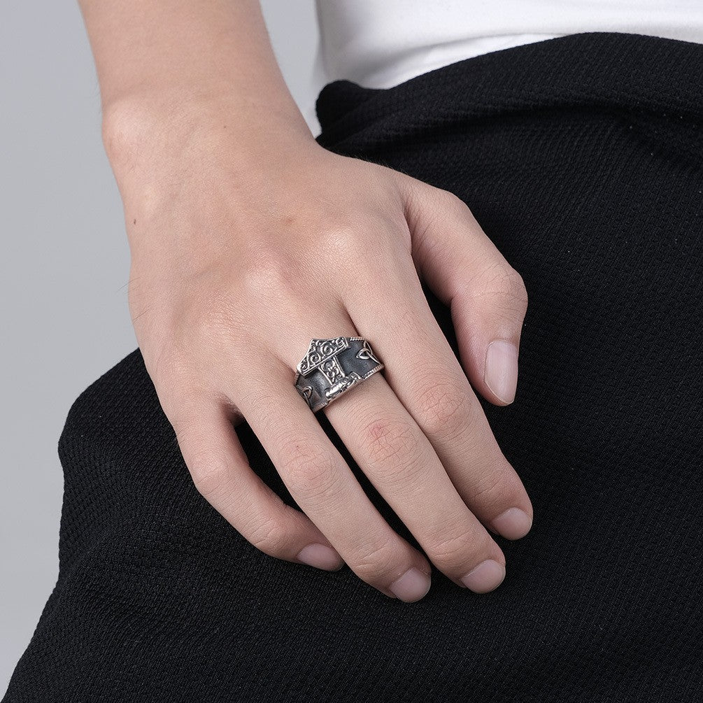 Planderful Titanium Steel Ring For Men Nordic Viking Quake Pirate Anchor Design Durable Everyday Jewelry