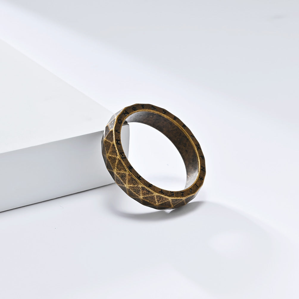 Titanium Steel Ring For Mens Nordic Retro Rhombus Viking Text Design Planderful Everyday Genie