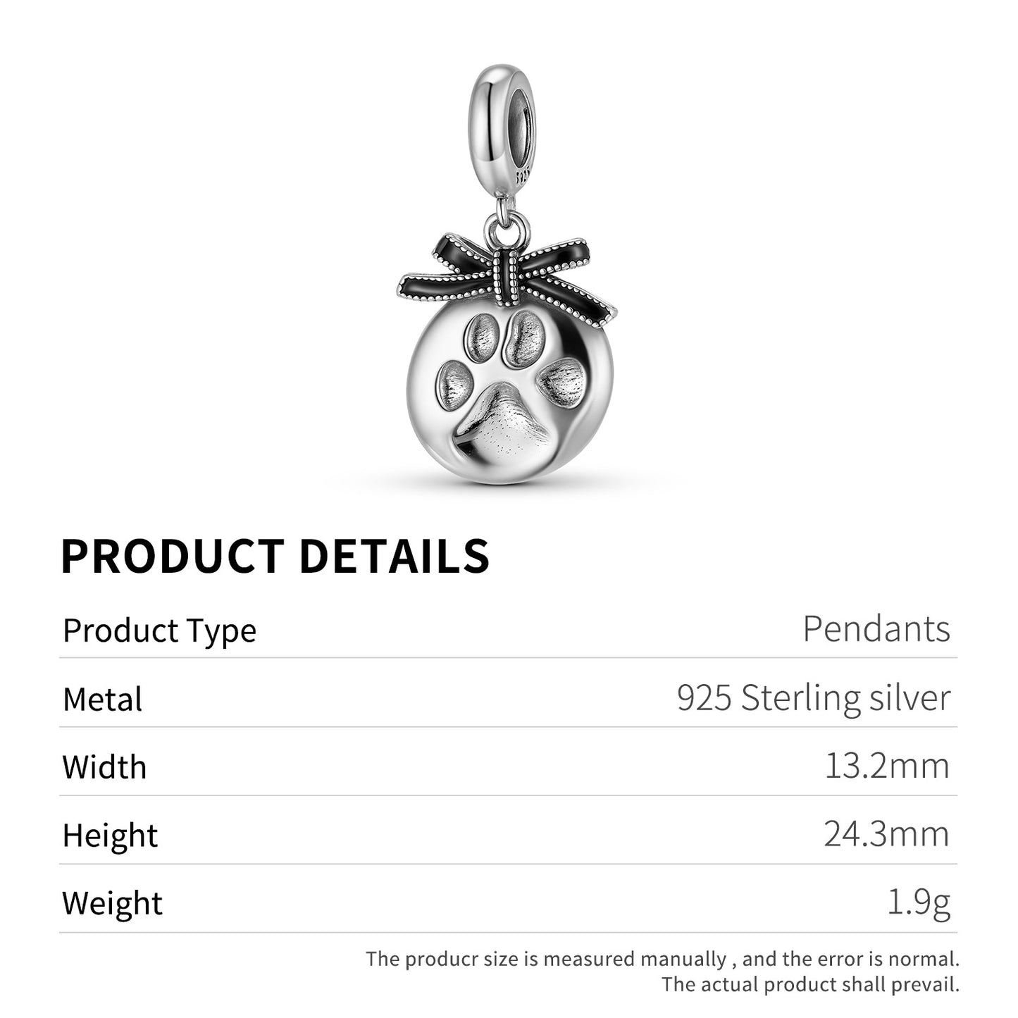 Planderful Jewelry S925 Sterling Silver Bow Dog Paw Pendant Necklace Elegant Gift For Her