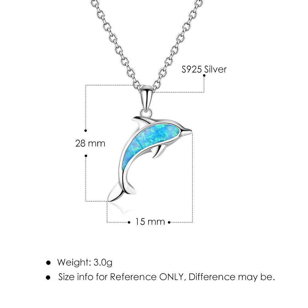 Planderful Jewelry Opal Dolphin Necklace Sterling Silver