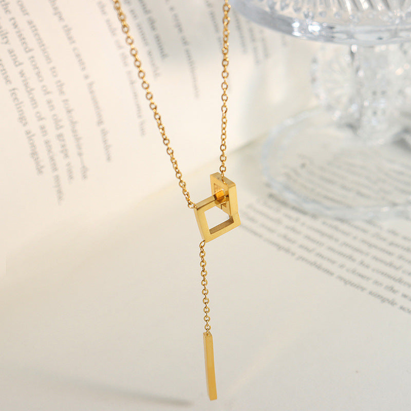 Geometric Square Tassel Necklace in Cold Wind Design for Stylish Women