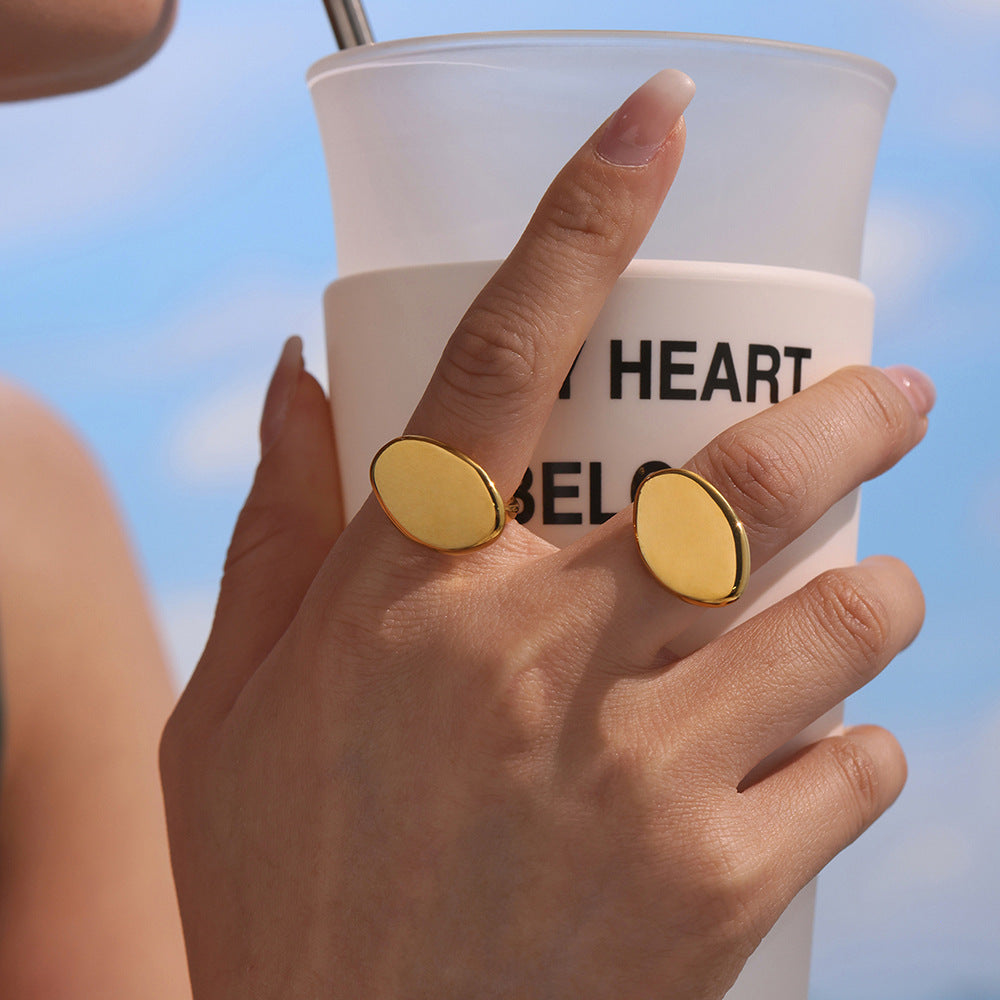 Planderful Adjustable Gold Textured Oval Ring For Men