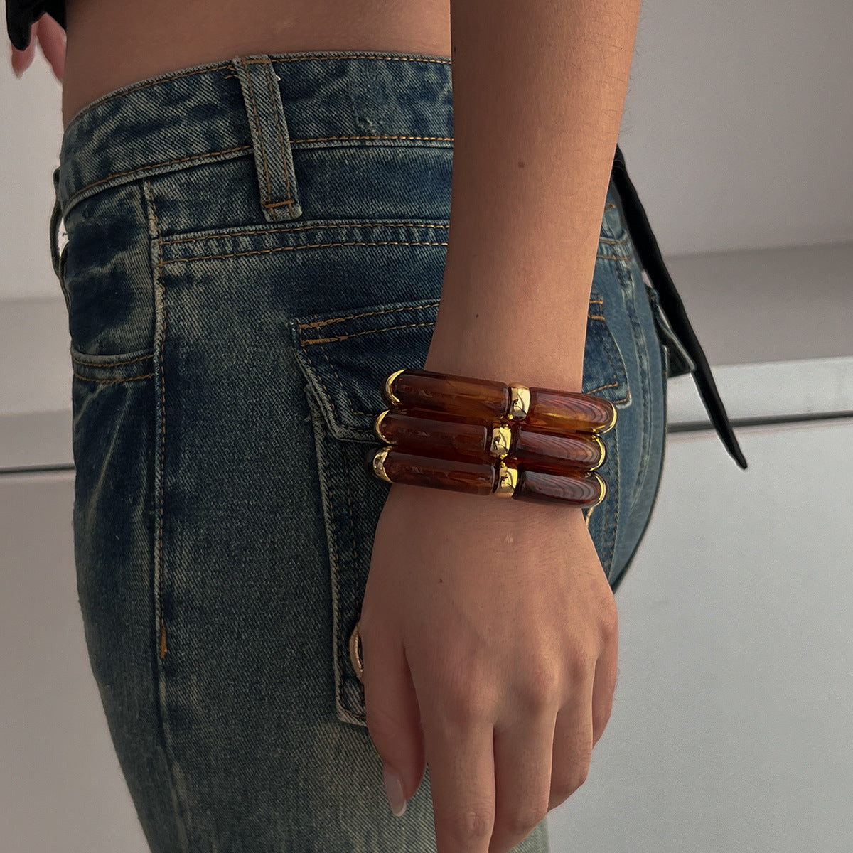 Planderful Vienna Verve Retro Beaded Elbow Bracelet Set For Women Geometric Statement Jewelry