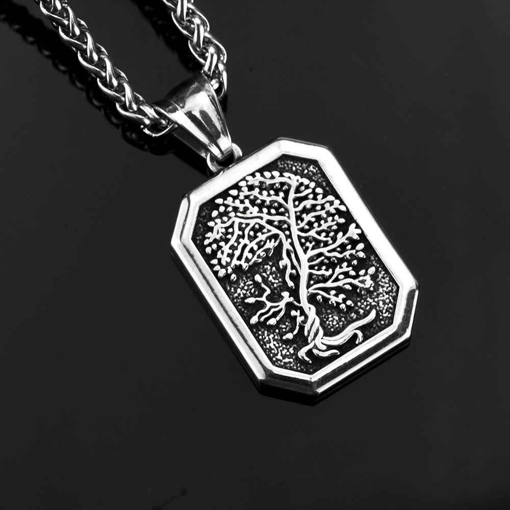 European And American Retro Men's Jewelry Stainless Steel Pendant Tree Of Life Necklace