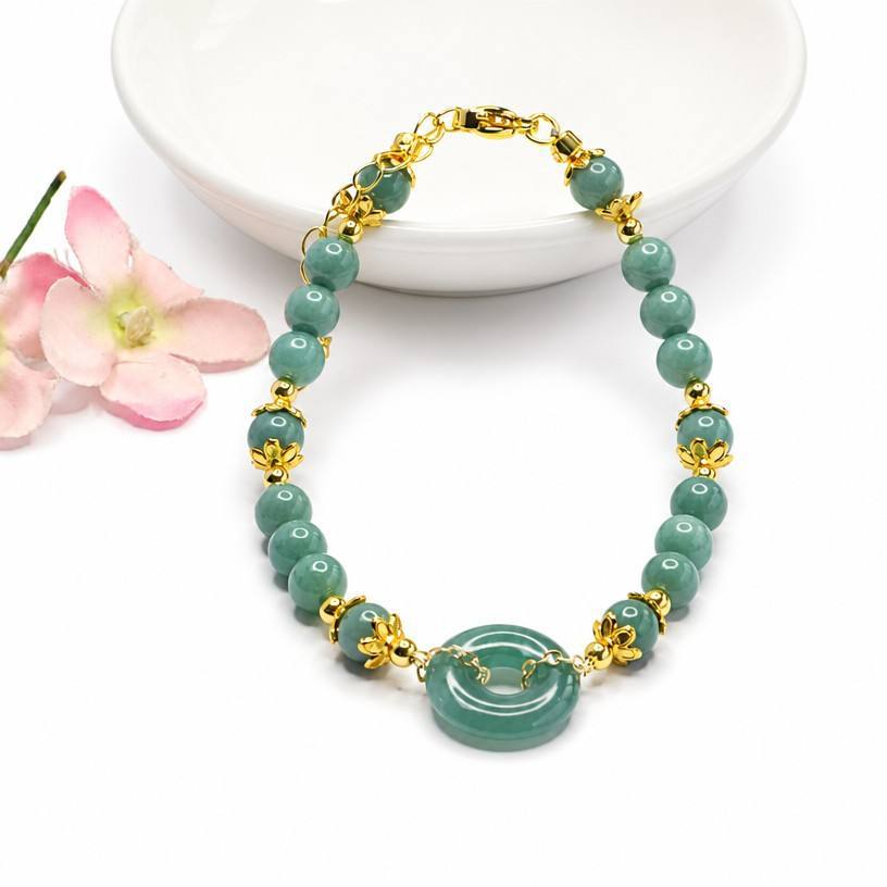 Blue Water Jadeite Donut Bead Beaded Bracelet